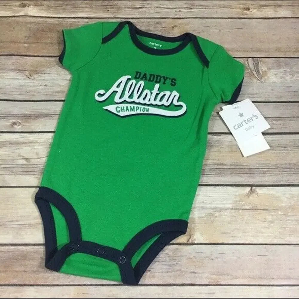 Carter's Boys Bodysuit‎ Size 3 Months Daddy's Allstar Champion Green NEW